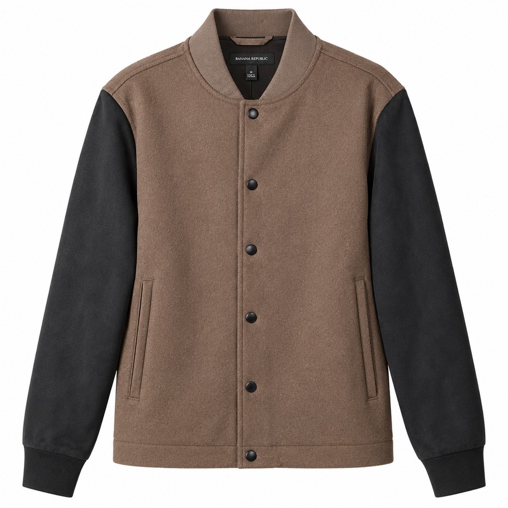 NWT$ BANANA REPUBLIC Varsity Melton Snap Jacket Men Sz S Brown Black Sleeve $140